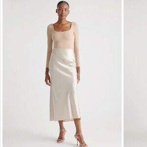 Quince S 100% Washable Silk Maxi Skirt -- Champagne -- Size Small